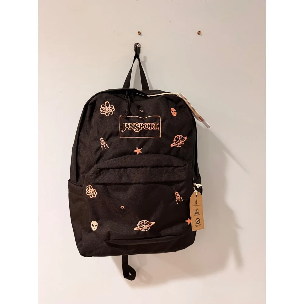 JanSport Superbreak Plus FX Spacecore Embroidery Backpack Black JS0A4QUALM6 NEW